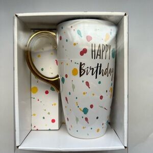 Happy Birthday Ceramic Mug with Gold Handle